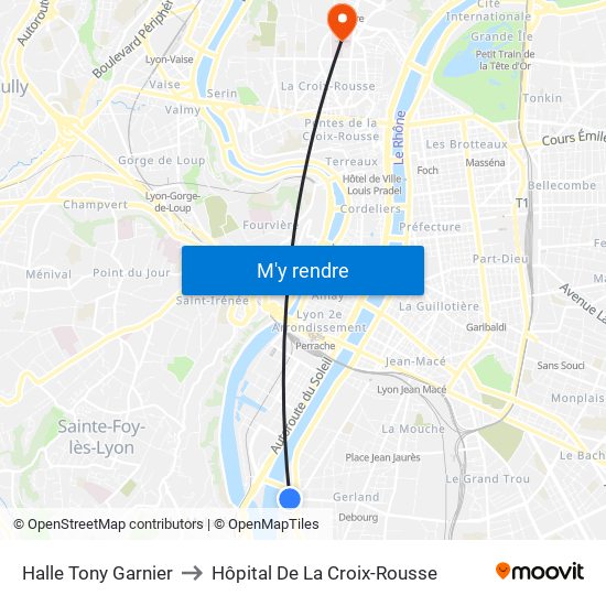 Halle Tony Garnier to Hôpital De La Croix-Rousse map