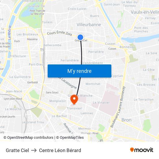 Gratte Ciel to Centre Léon Bérard map