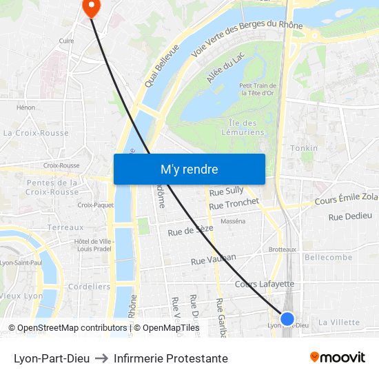 Lyon-Part-Dieu to Infirmerie Protestante map