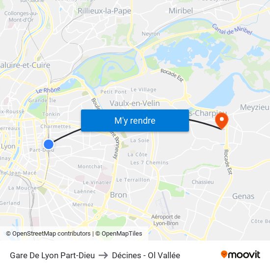 Gare De Lyon Part-Dieu to Décines - Ol Vallée map