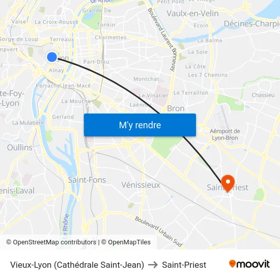 Vieux-Lyon (Cathédrale Saint-Jean) to Saint-Priest map