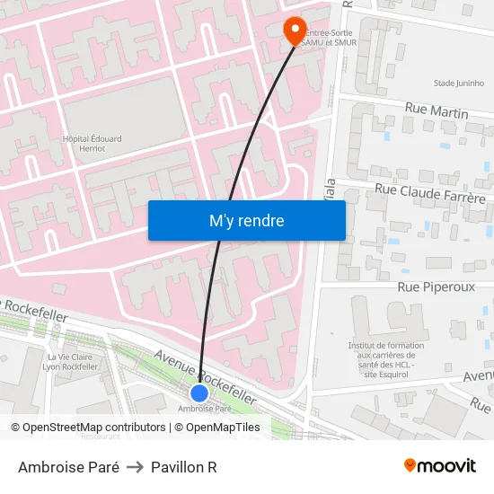 Ambroise Paré to Pavillon R map