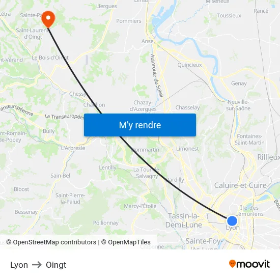 Lyon to Oingt map