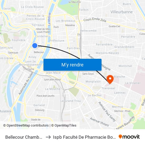Bellecour Chambonnet to Ispb Faculté De Pharmacie Botanique map