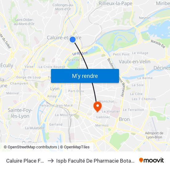 Caluire Place Foch to Ispb Faculté De Pharmacie Botanique map