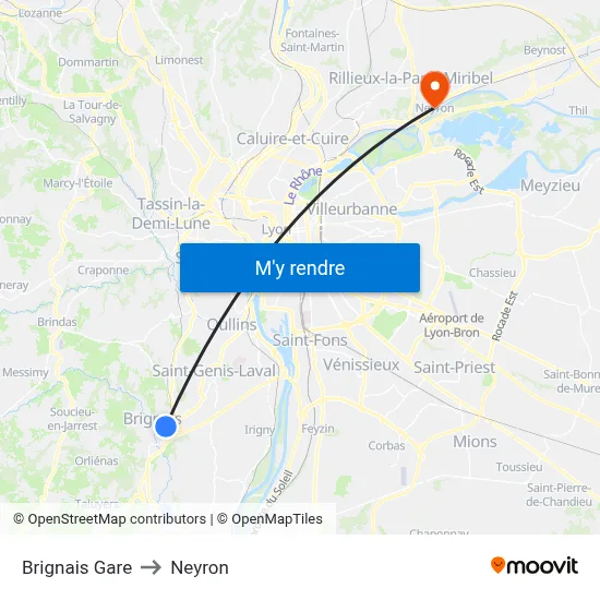 Brignais Gare to Neyron map