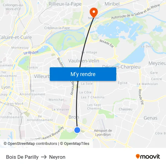 Bois De Parilly to Neyron map