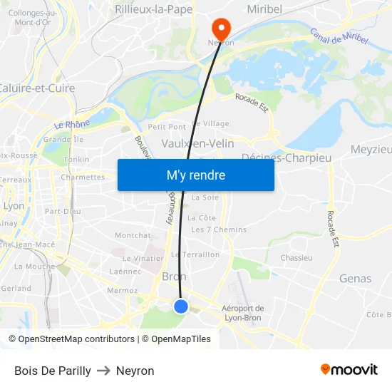 Bois De Parilly to Neyron map