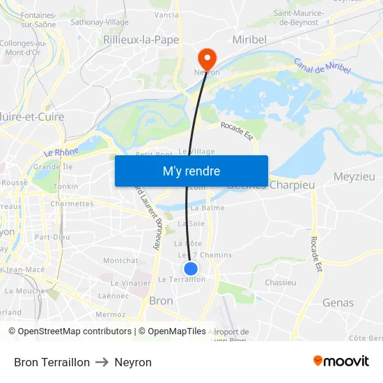 Bron Terraillon to Neyron map