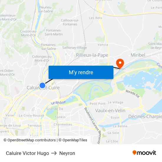 Caluire Victor Hugo to Neyron map