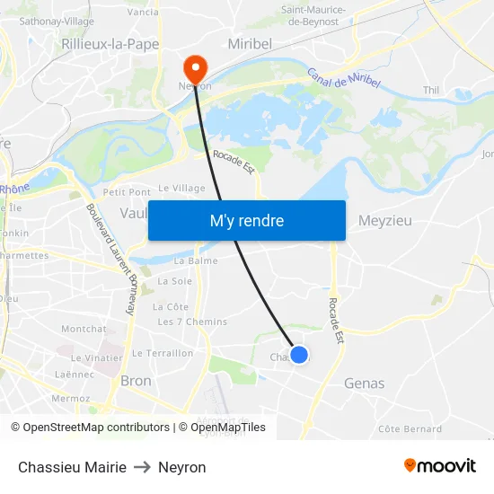 Chassieu Mairie to Neyron map