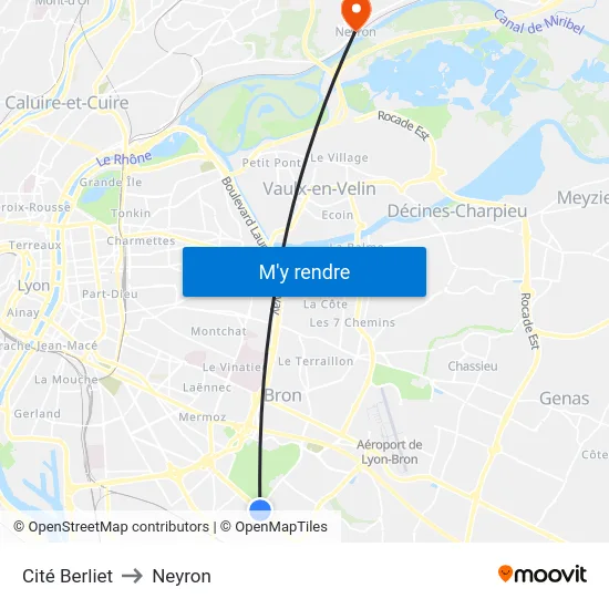 Cité Berliet to Neyron map