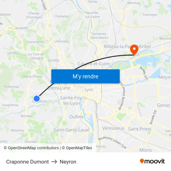 Craponne Dumont to Neyron map