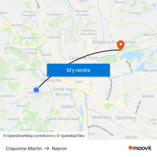 Craponne Martin to Neyron map