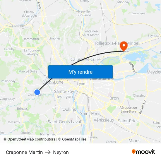 Craponne Martin to Neyron map