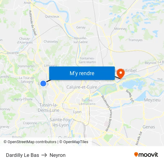 Dardilly Le Bas to Neyron map
