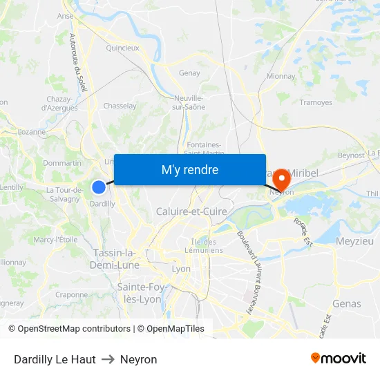 Dardilly Le Haut to Neyron map
