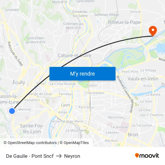De Gaulle - Pont Sncf to Neyron map