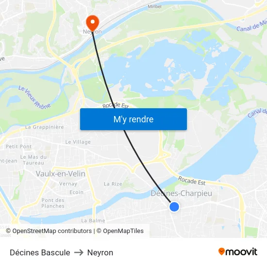 Décines Bascule to Neyron map