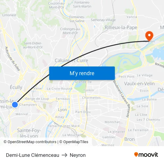 Demi-Lune Clémenceau to Neyron map