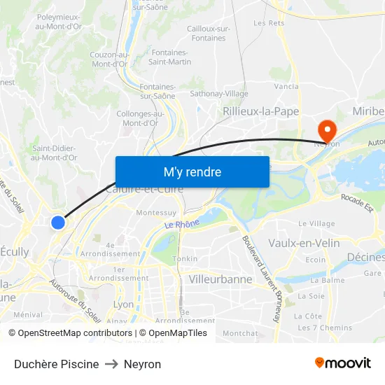 Duchère Piscine to Neyron map