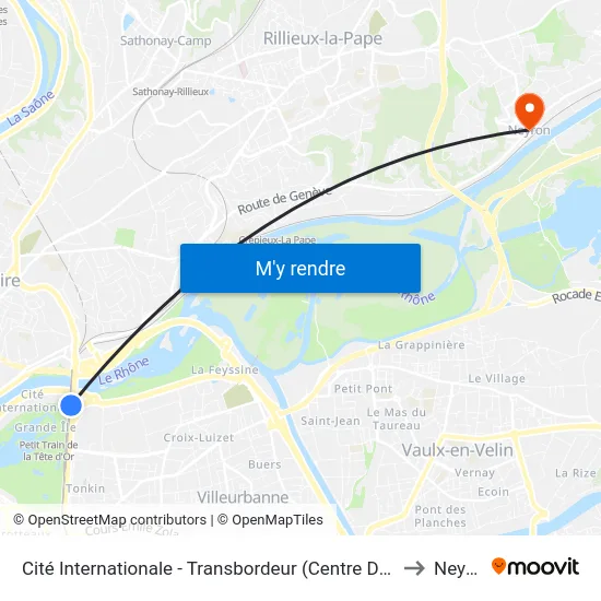 Cité Internationale - Transbordeur (Centre De Congrès) to Neyron map