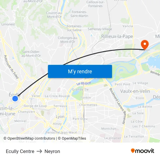 Ecully Centre to Neyron map