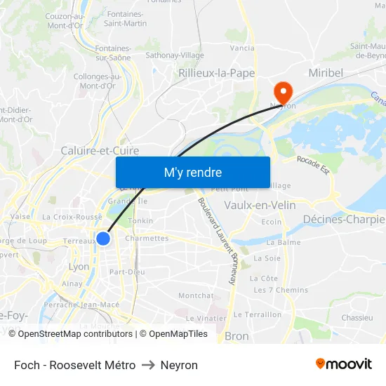 Foch - Roosevelt Métro to Neyron map