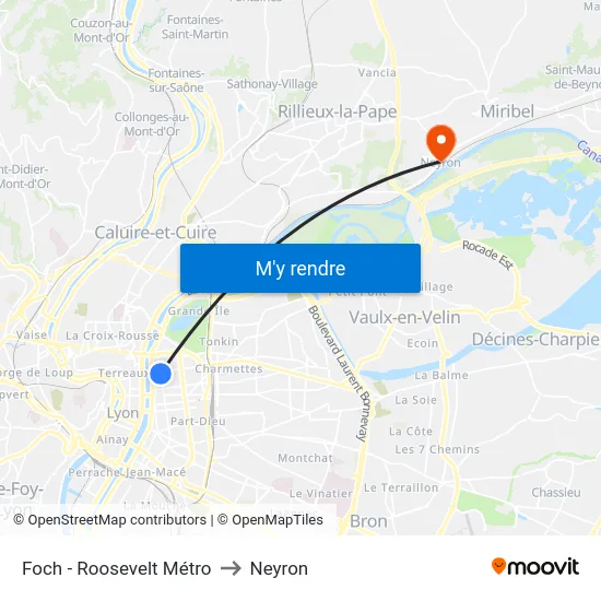Foch - Roosevelt Métro to Neyron map