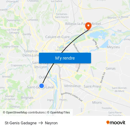 St-Genis Gadagne to Neyron map