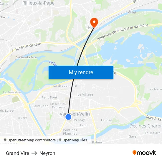 Grand Vire to Neyron map