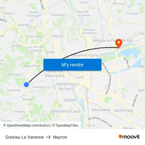 Grézieu La Varenne to Neyron map