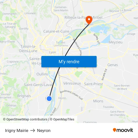Irigny Mairie to Neyron map