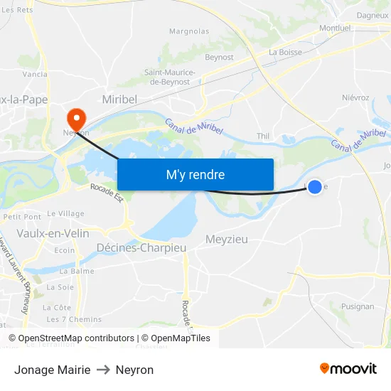 Jonage Mairie to Neyron map