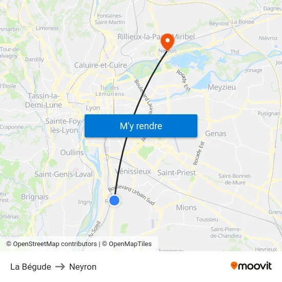 La Bégude to Neyron map