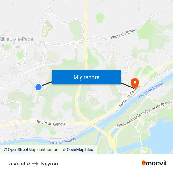 La Velette to Neyron map