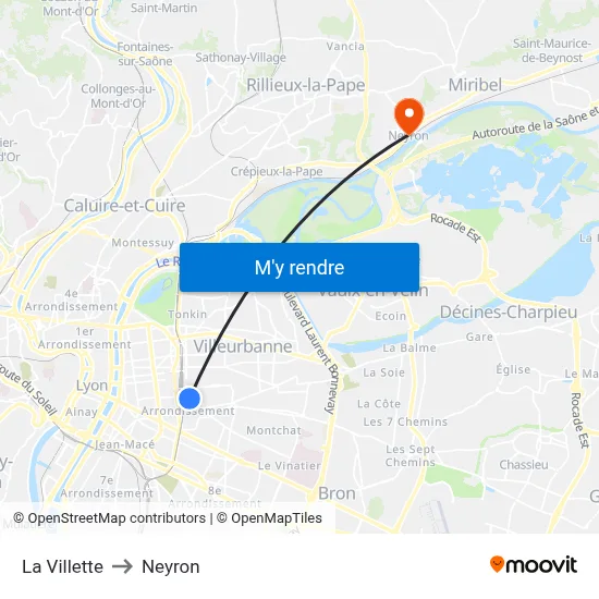 La Villette to Neyron map