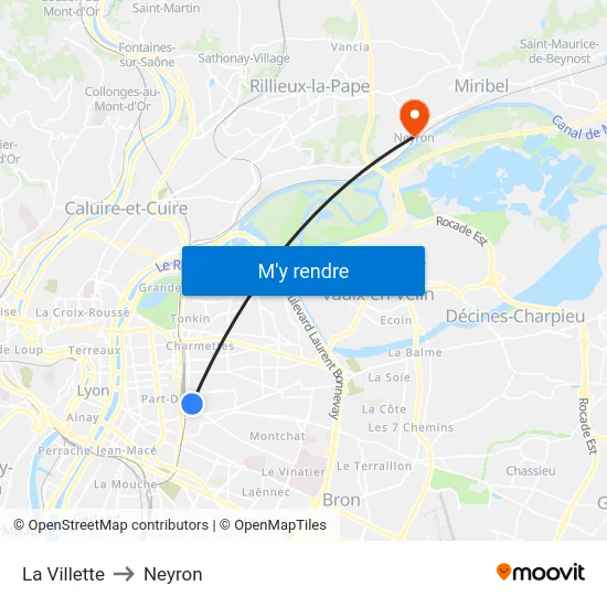 La Villette to Neyron map