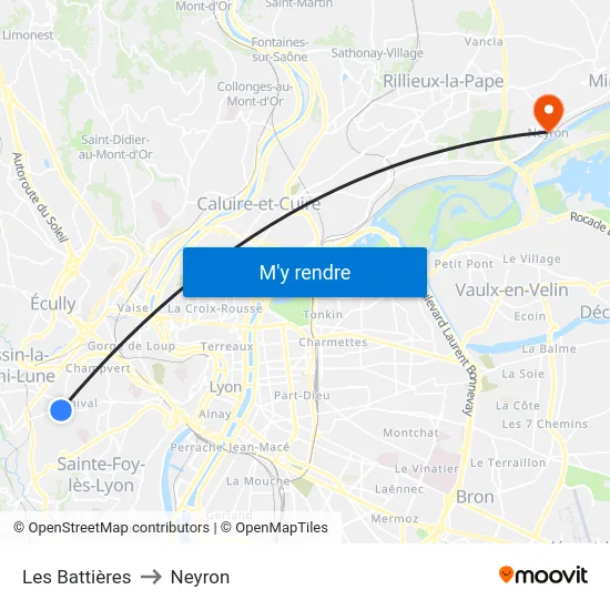 Les Battières to Neyron map