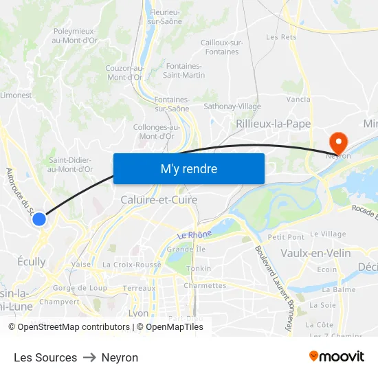 Les Sources to Neyron map
