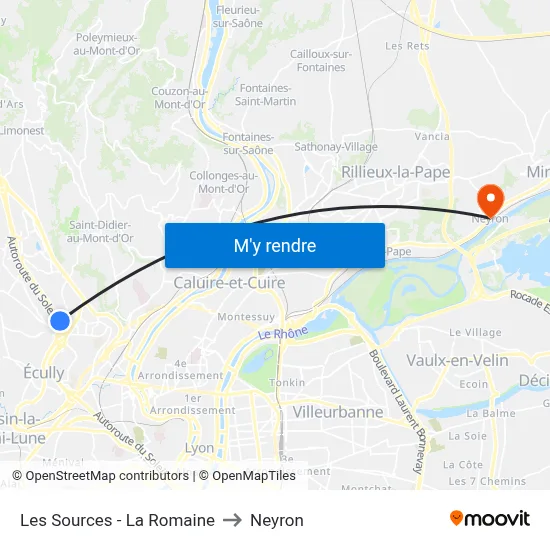 Les Sources - La Romaine to Neyron map