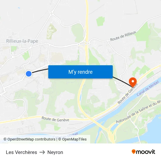 Les Verchères to Neyron map