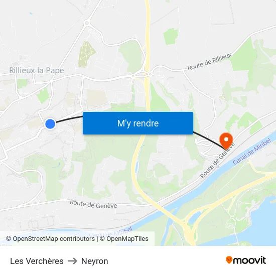 Les Verchères to Neyron map