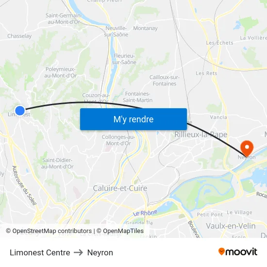 Limonest Centre to Neyron map
