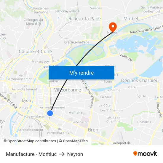 Manufacture - Montluc to Neyron map