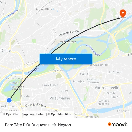 Parc Tête D'Or Duquesne to Neyron map
