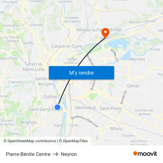 Pierre-Bénite Centre to Neyron map