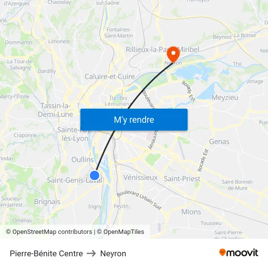 Pierre-Bénite Centre to Neyron map