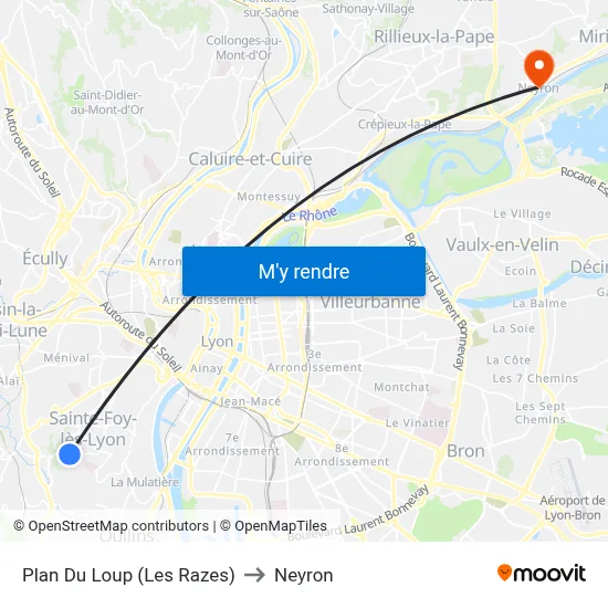 Plan Du Loup (Les Razes) to Neyron map