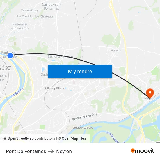 Pont De Fontaines to Neyron map